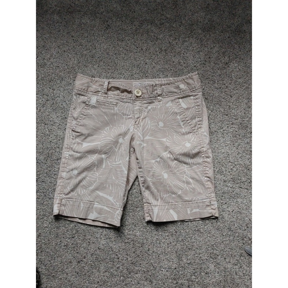 Bermuda Shorts Floral AEROPOSTALE Y2K Women Chino Stretch Flat Front 5/6 Resort